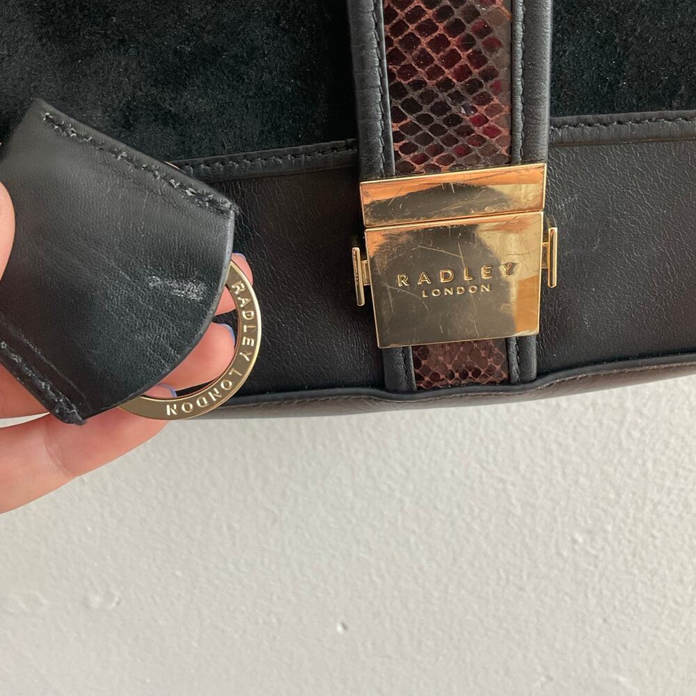Radley London Remastered Grosvenor Black Leather Suede Snake Print Shoulder Bag - Picture 6 of 9